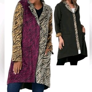 LOGO by Lori Goldstein Zebra Print Coat Reversible 5x Ptp 33"